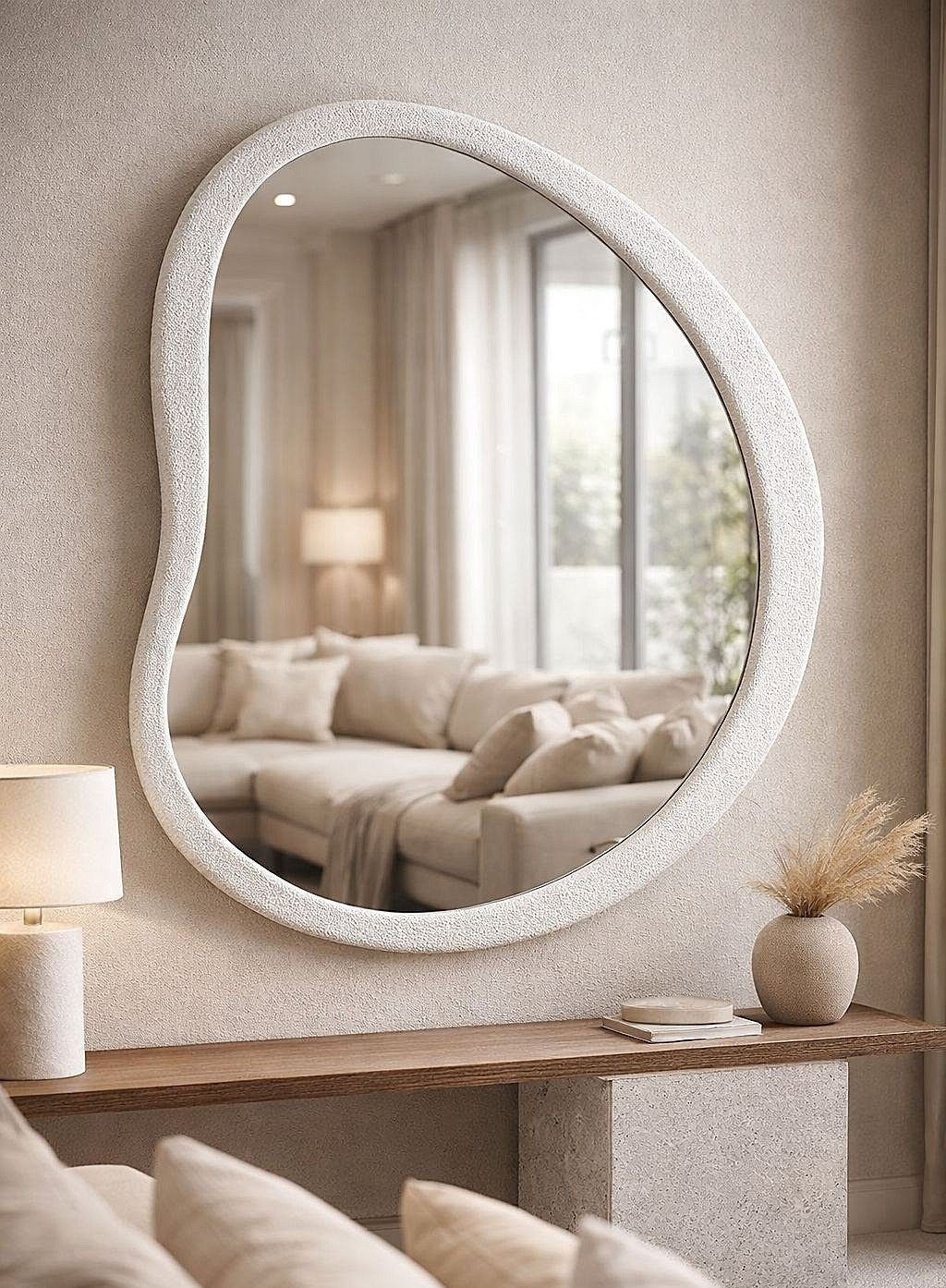 604140249W-kidney-round-wall מראה אמורפית עגולה (קידני) דמוי סטון 72x82 ס"מ – תמונה 1