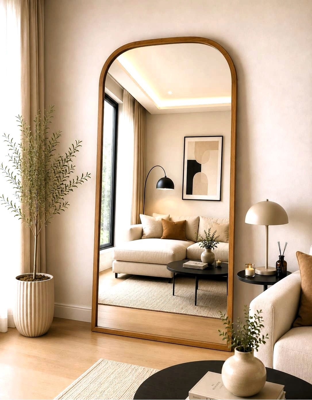 604203890A-arch-wood-natural מראת גוף רחבה בקשת - עץ מלא טבעי 120x200 ס"מ – תמונה 1